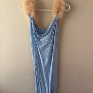 Sleeper Light Blue Feather Trim Dress